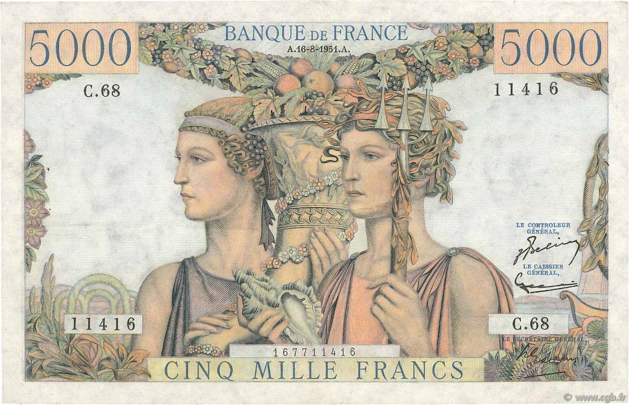 5000 Francs TERRE ET MER FRANCE 1951 F.48.05 TTB