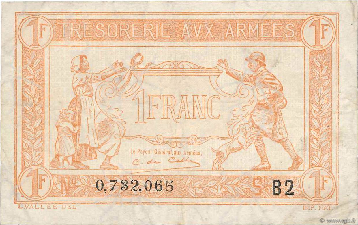 1 Franc TRÉSORERIE AUX ARMÉES 1919 FRANCE 1919 VF.04.15 TTB