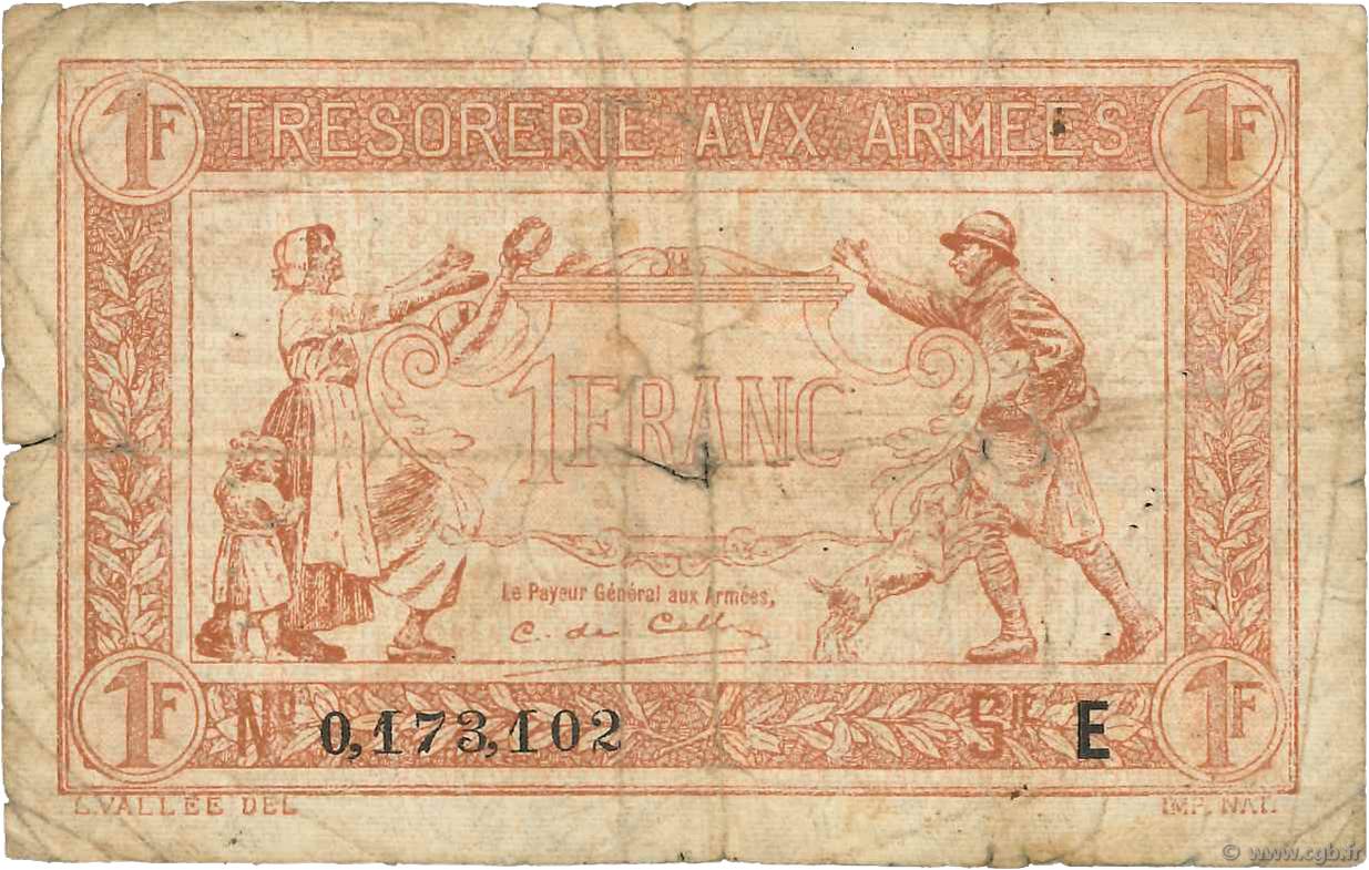 1 Franc TRÉSORERIE AUX ARMÉES 1917 FRANCE 1917 VF.03.05 B