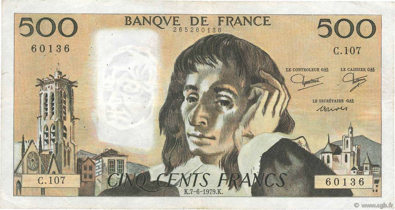 500 Francs PASCAL FRANCE 1979 F.71.20 pr.TB