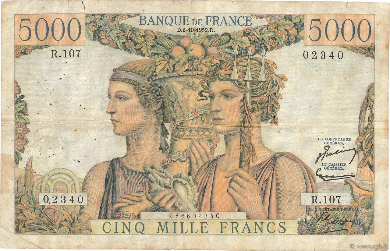 5000 Francs TERRE ET MER FRANCE 1952 F.48.07 B