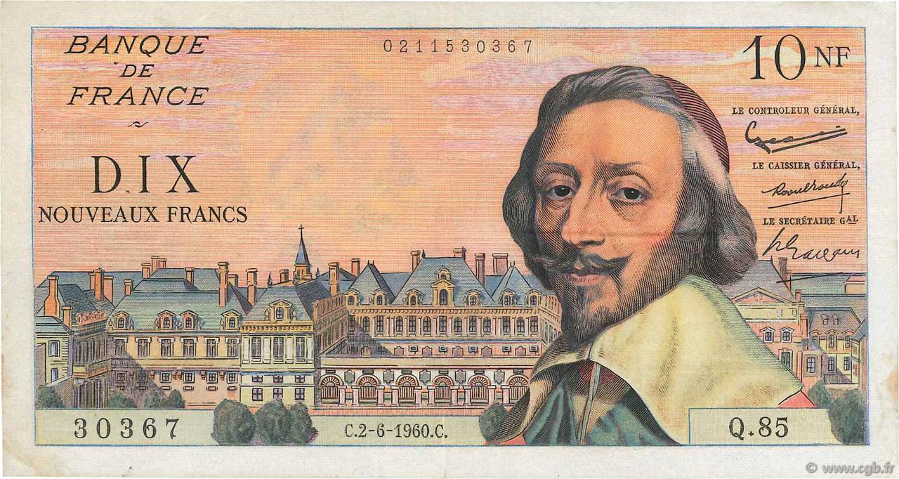 10 Nouveaux Francs RICHELIEU FRANCE 1960 F.57.08 pr.TTB