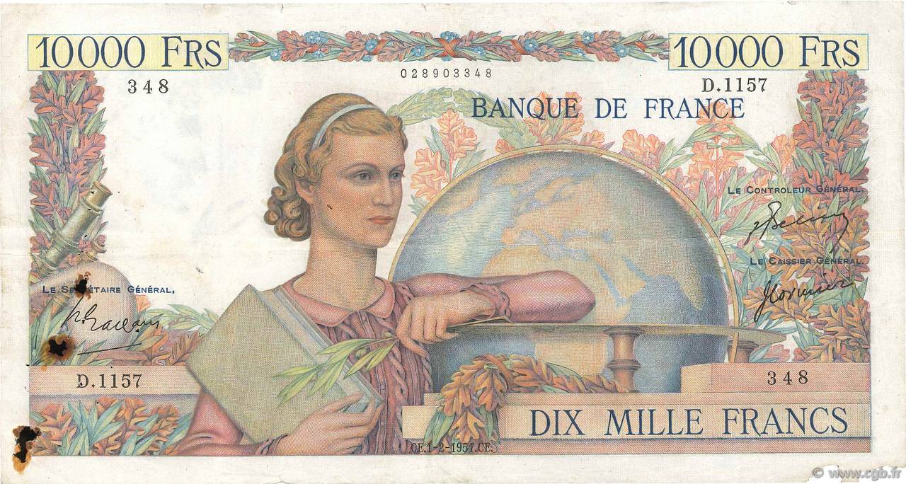 10000 Francs GÉNIE FRANÇAIS FRANCIA  1951 F.50.47 B