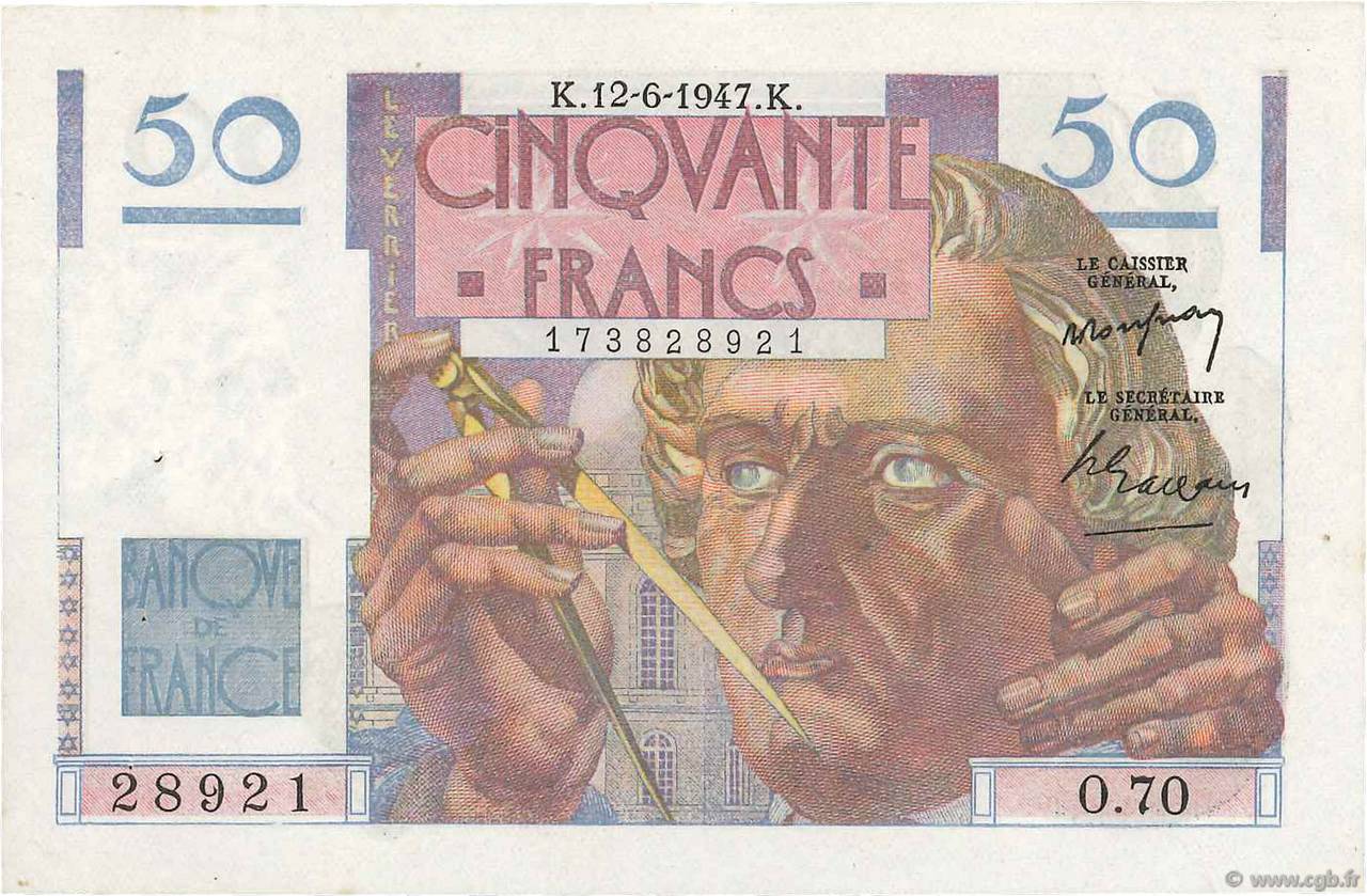 50 Francs LE VERRIER FRANCE 1947 F.20.08 SUP+