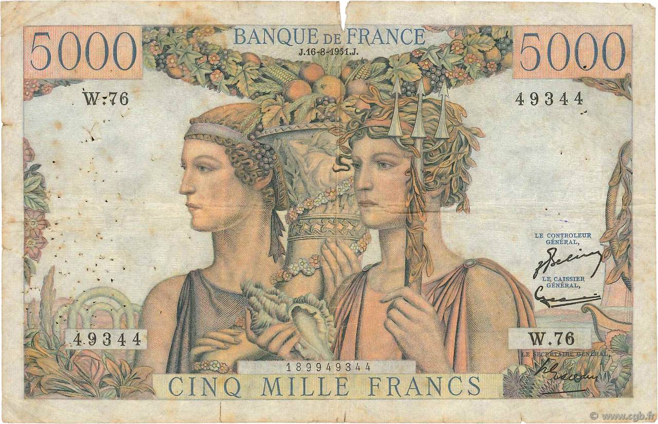 5000 Francs TERRE ET MER FRANCE 1951 F.48.05 B
