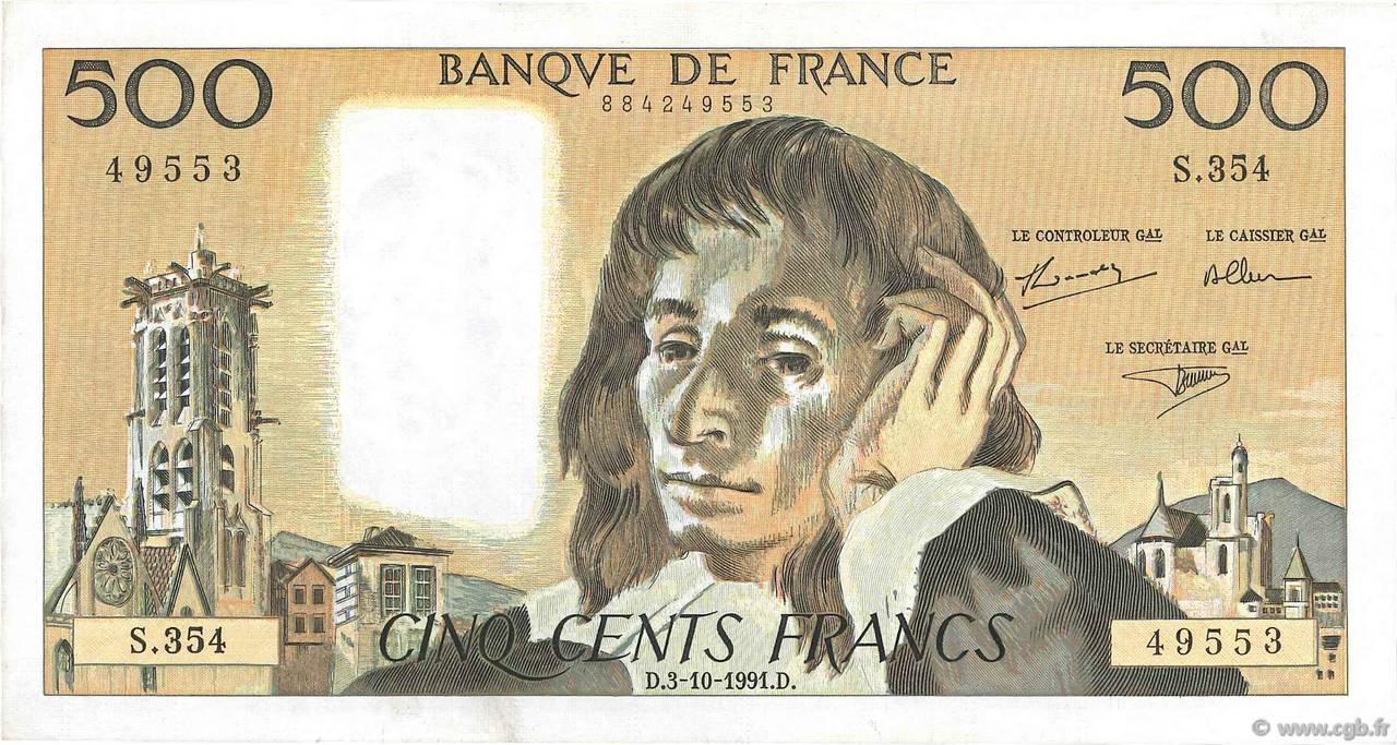 500 Francs PASCAL FRANCE 1991 F.71.48 TTB