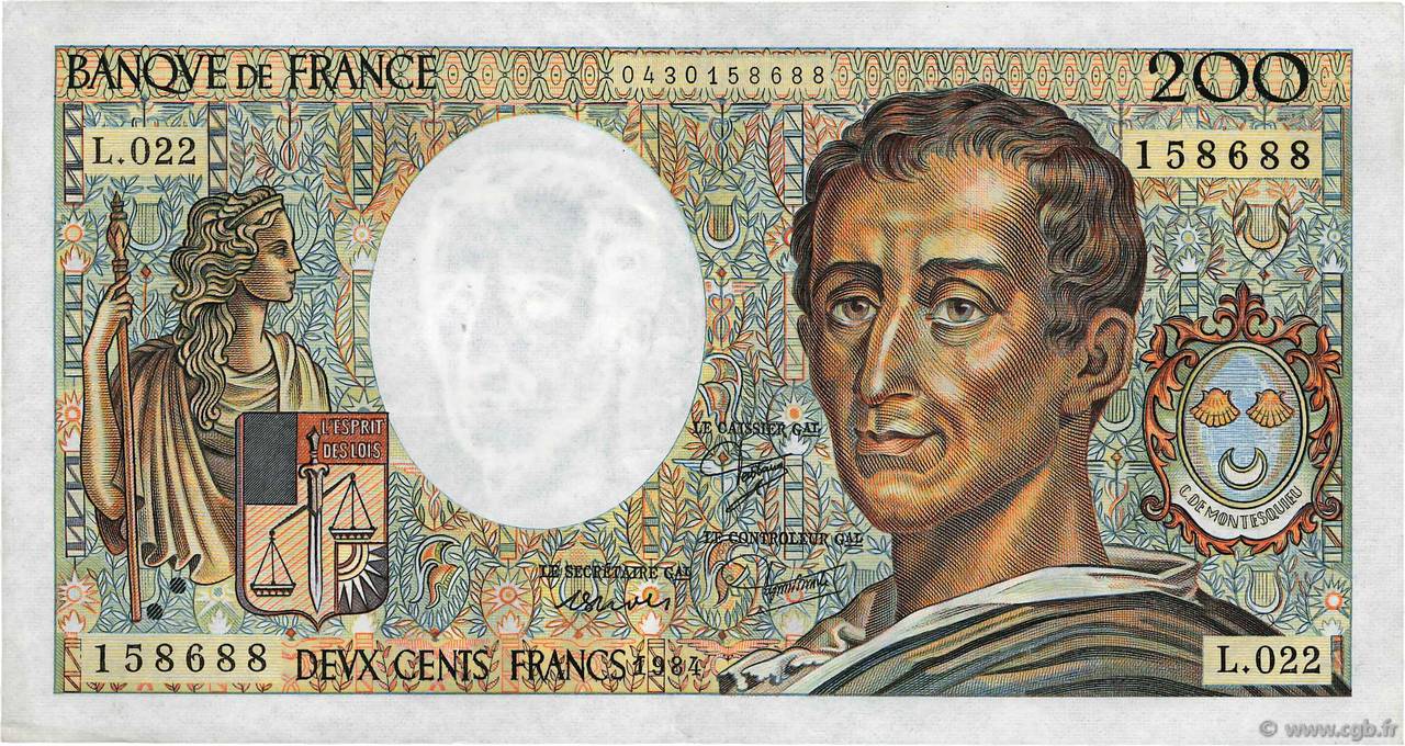 200 Francs MONTESQUIEU FRANCE 1984 F.70.04 TTB+