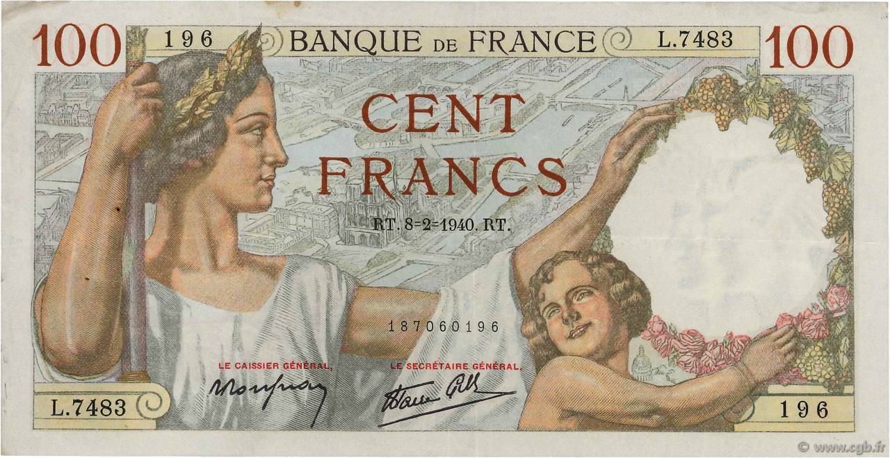 100 Francs SULLY FRANCE 1940 F.26.22 TTB
