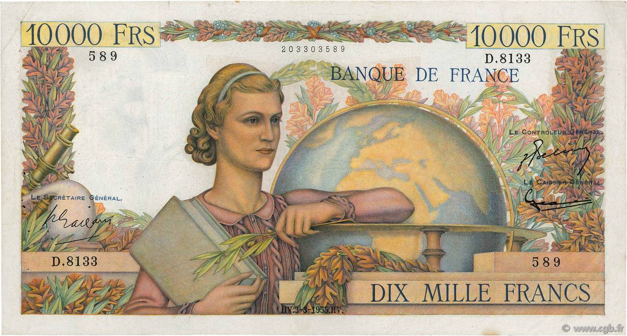 10000 Francs GÉNIE FRANÇAIS FRANCE 1955 F.50.73 TTB