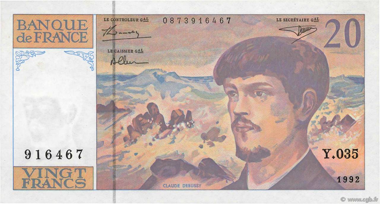 20 Francs DEBUSSY à fil de sécurité FRANCE 1992 F.66bis.03 pr.NEUF