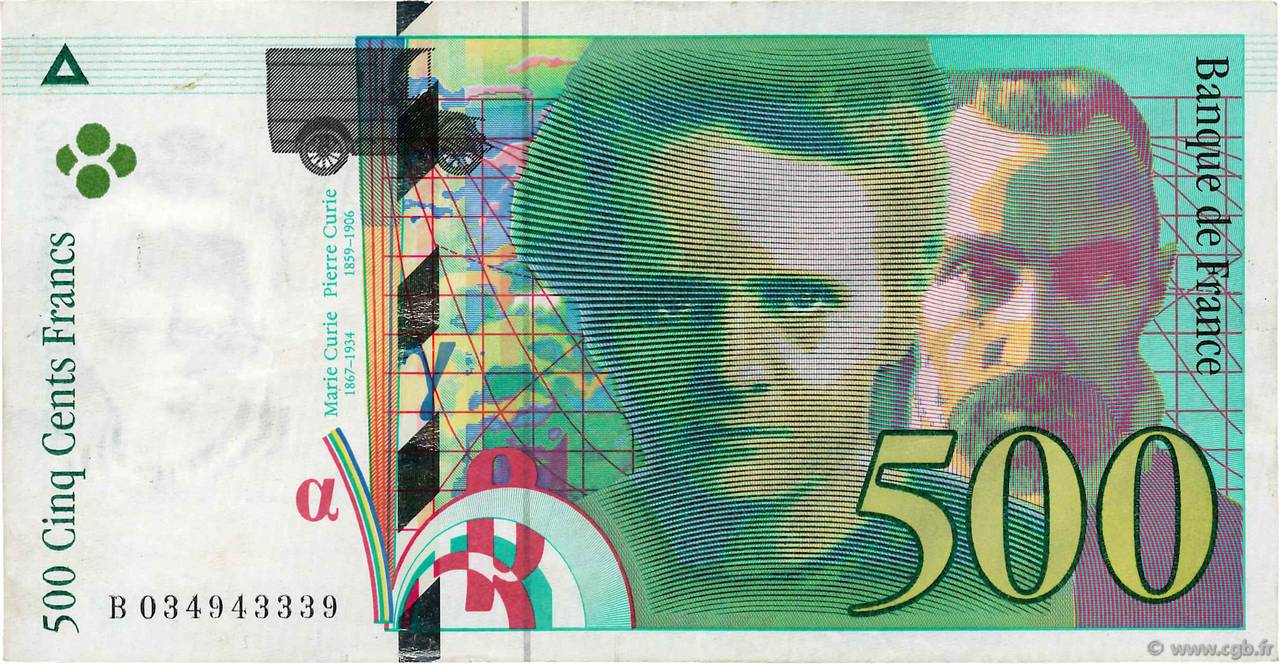 500 Francs PIERRE ET MARIE CURIE FRANCE 1995 F.76.02 TTB