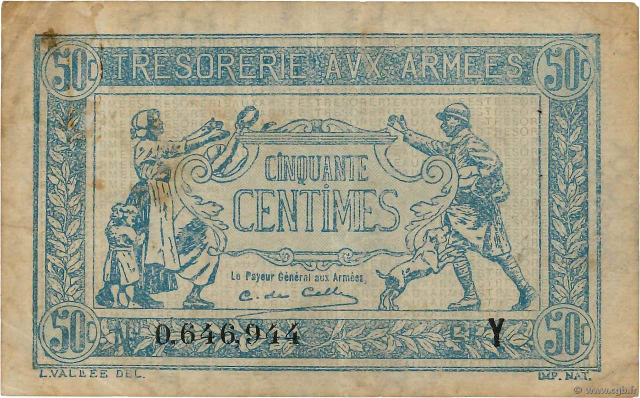 50 Centimes TRÉSORERIE AUX ARMÉES 1919 FRANCE 1919 VF.02.08 pr.TTB