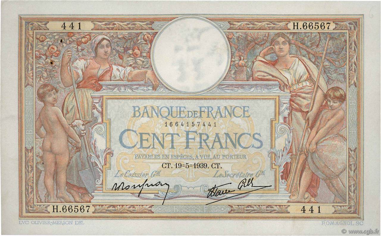 100 Francs LUC OLIVIER MERSON type modifié FRANCE 1939 F.25.47 pr.SUP