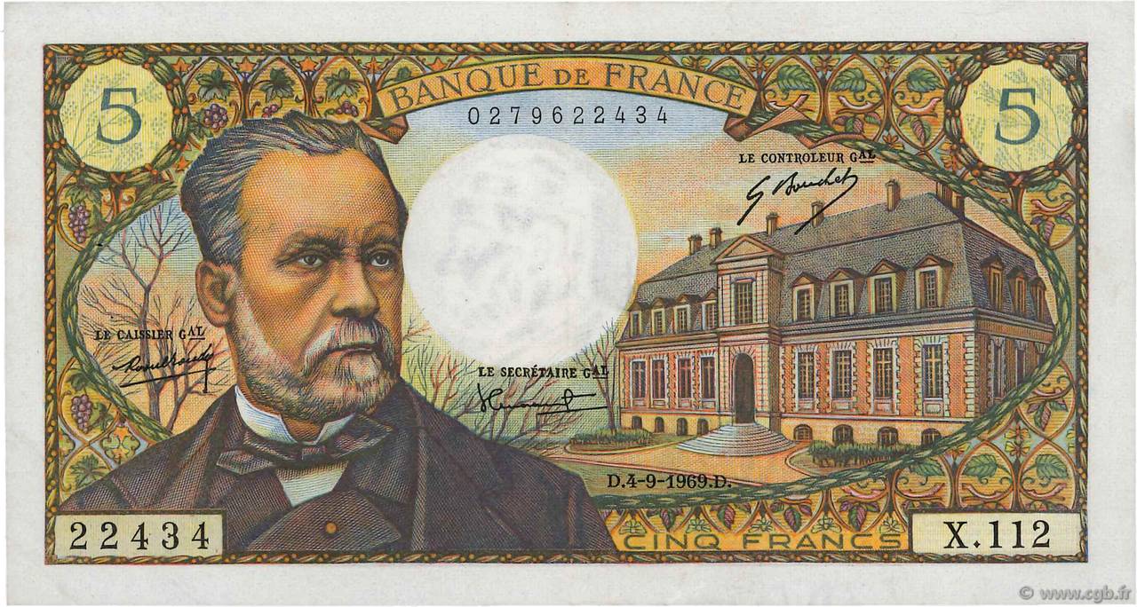5 Francs PASTEUR FRANCE 1969 F.61.11 SUP+