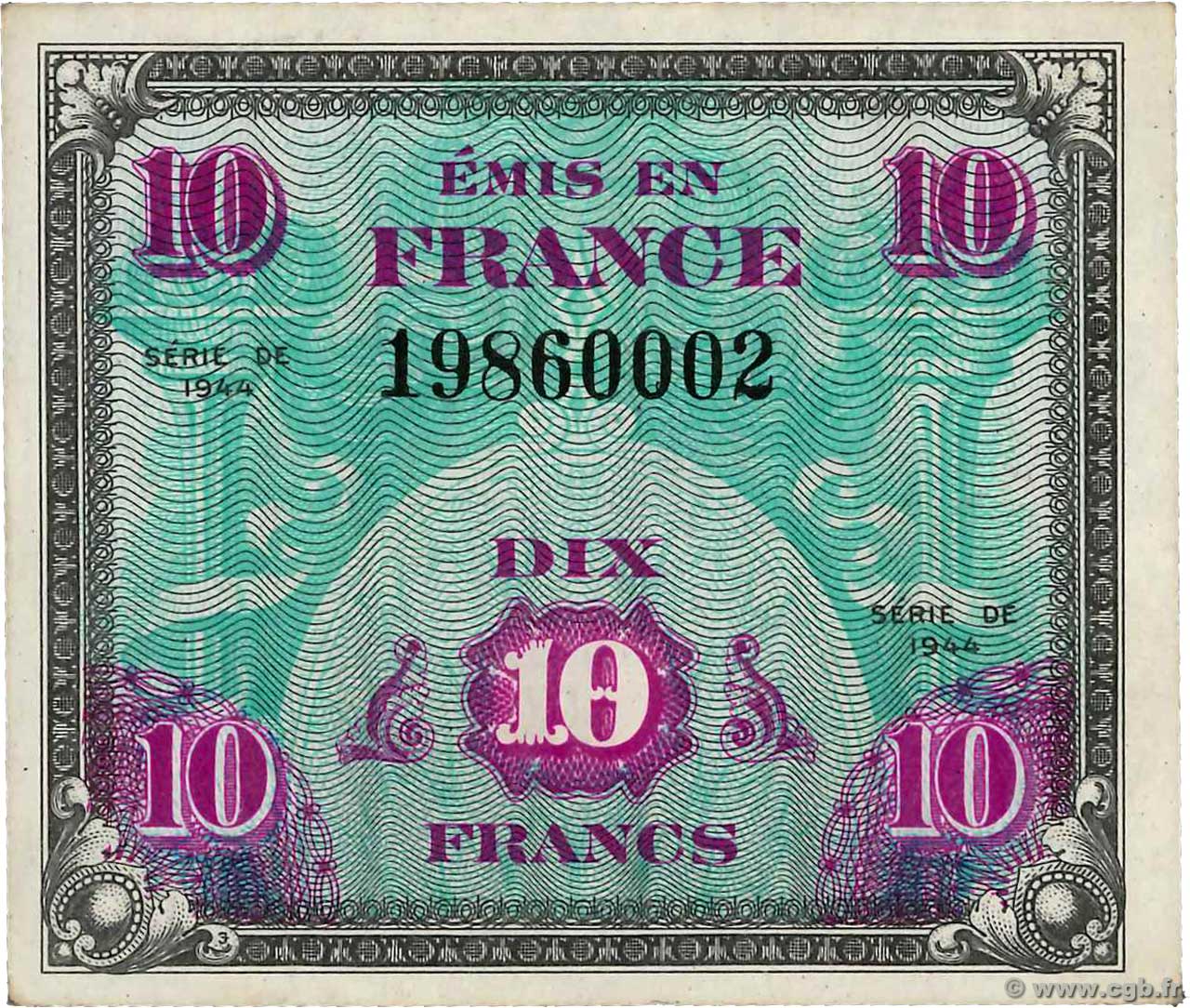 10 Francs DRAPEAU FRANCE 1944 VF.18.01 pr.SPL