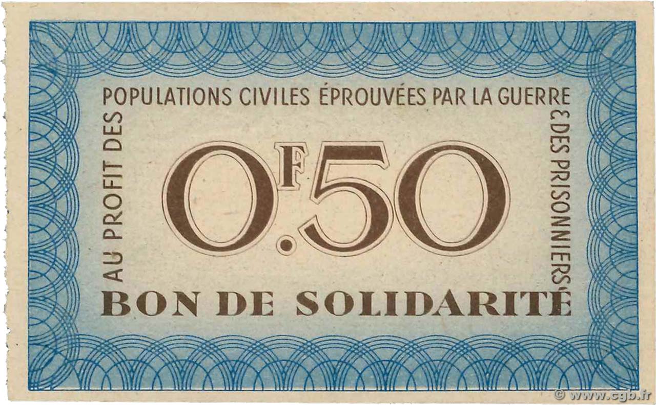 50 Centimes BON DE SOLIDARITÉ FRANCE régionalisme et divers  1941 KL.01A pr.SPL