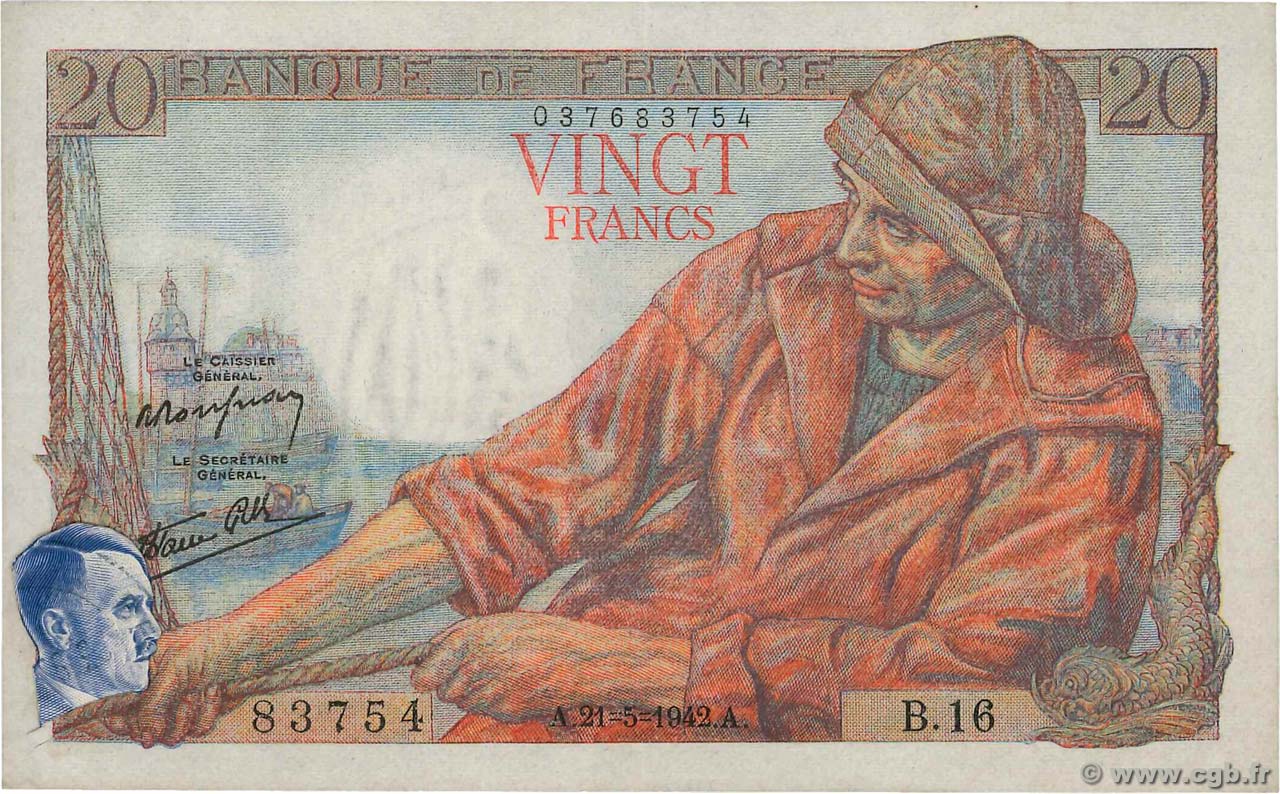 20 Francs PÊCHEUR FRANCE 1942 F.13.02 TTB+