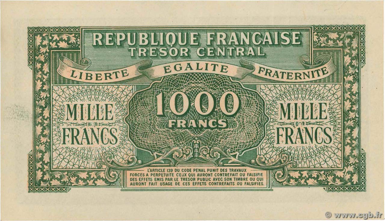 1000 Francs MARIANNE THOMAS DE LA RUE Faux FRANCE 1945 VF 13 03x B95