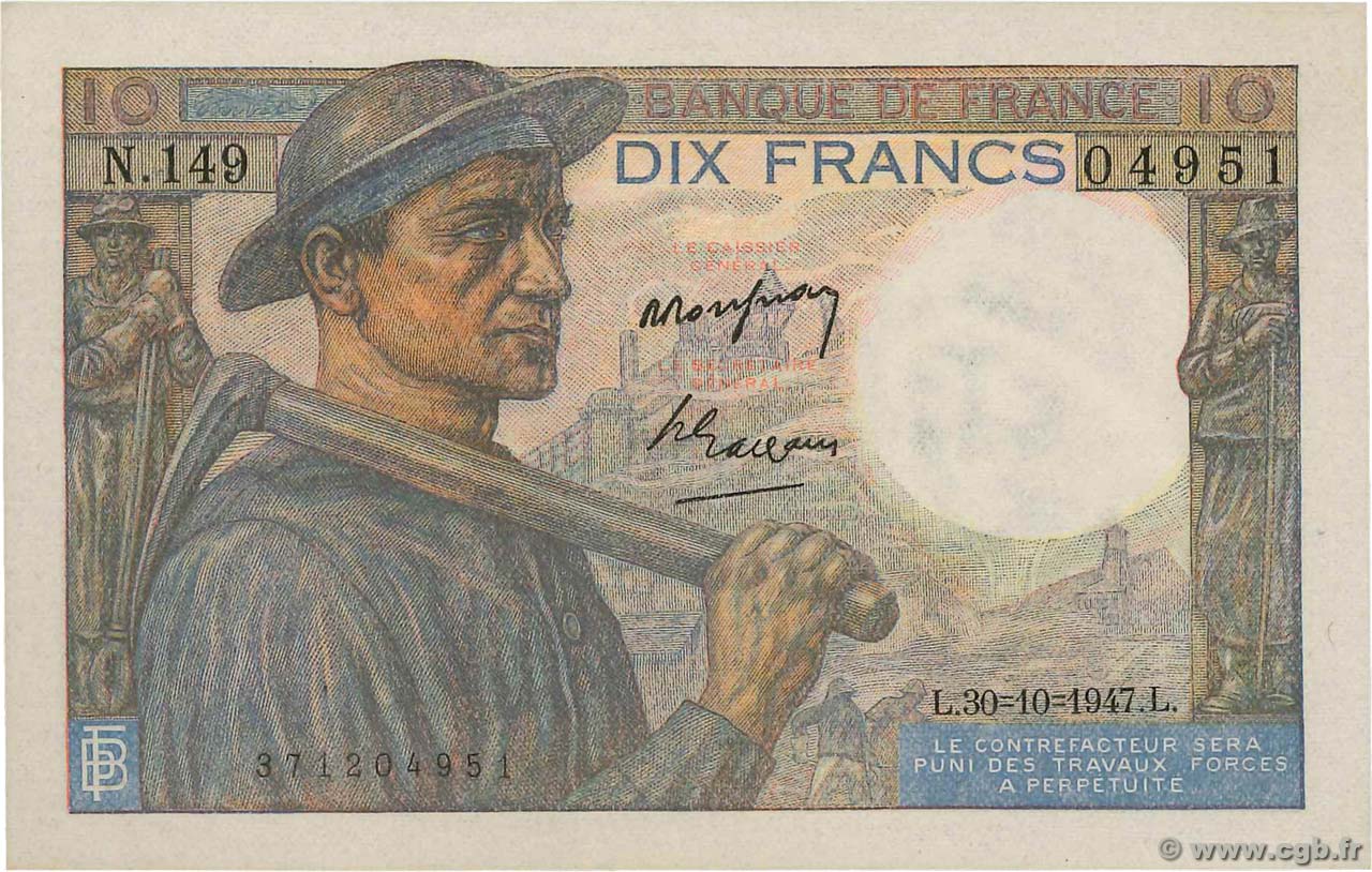 10 Francs MINEUR FRANCE  1947 F.08.18 SUP+