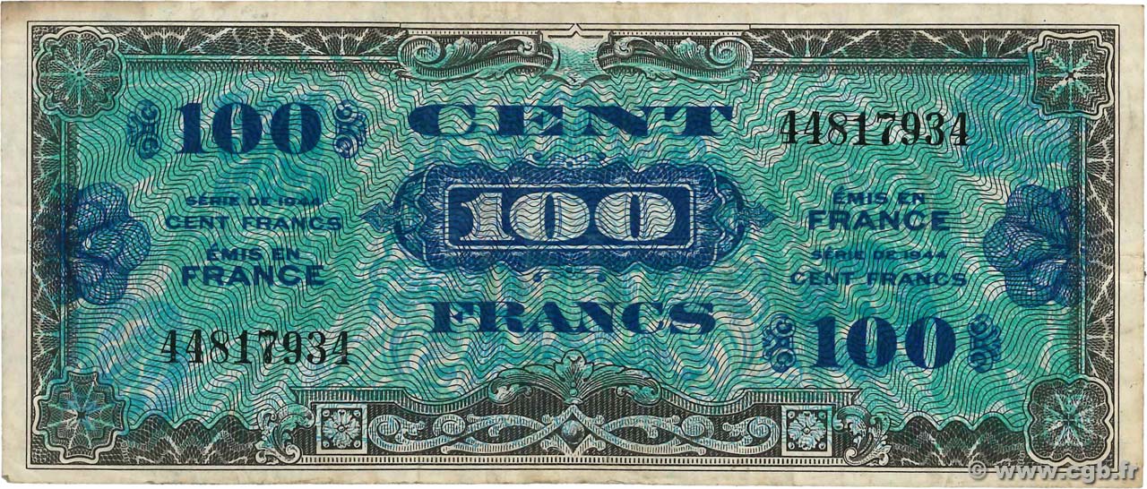 100 Francs DRAPEAU FRANCE 1944 VF.20.01 TB