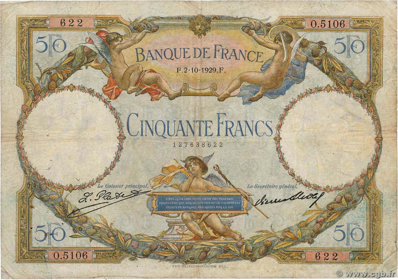 50 Francs LUC OLIVIER MERSON FRANCE 1929 F.15.03 B