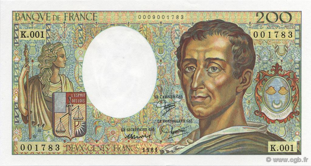 200 Francs Montesquieu Fauté FRANCE  1981 F.70.01 NEUF