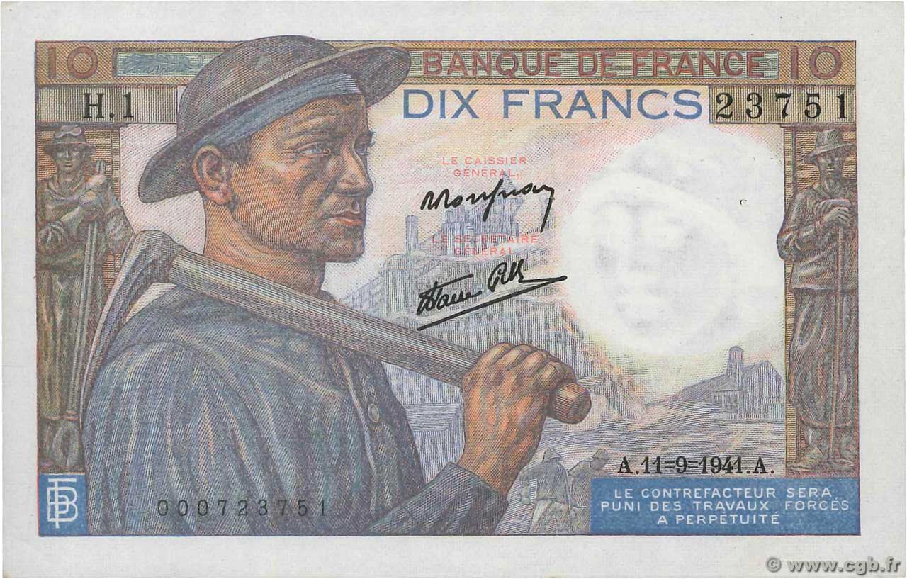 10 Francs MINEUR FRANCIA  1941 F.08.01 SPL+