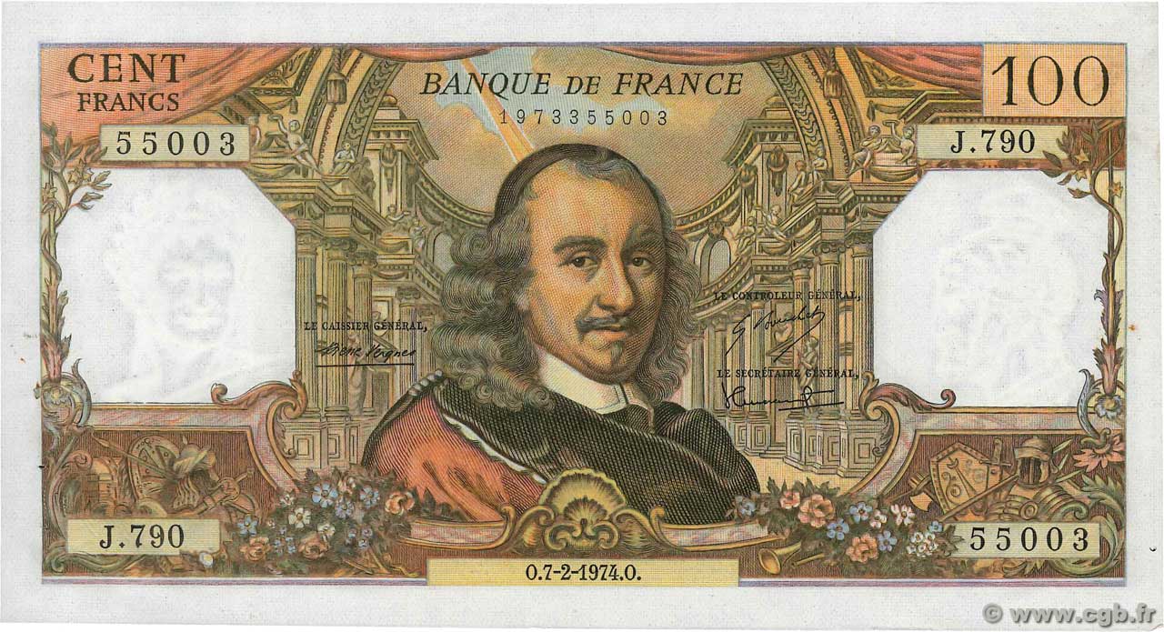 100 Francs CORNEILLE FRANCIA  1974 F.65.45 SPL+