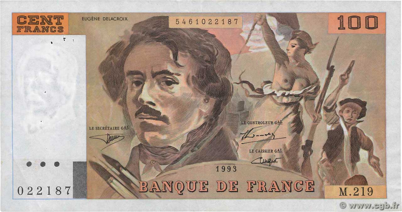 100 Francs DELACROIX imprimé en continu FRANCIA  1993 F.69bis.07 q.SPL