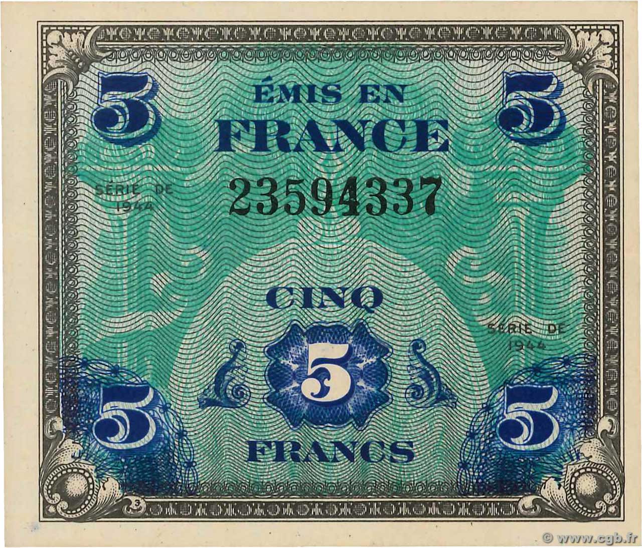 5 Francs DRAPEAU FRANCE  1944 VF.17.01 AU-