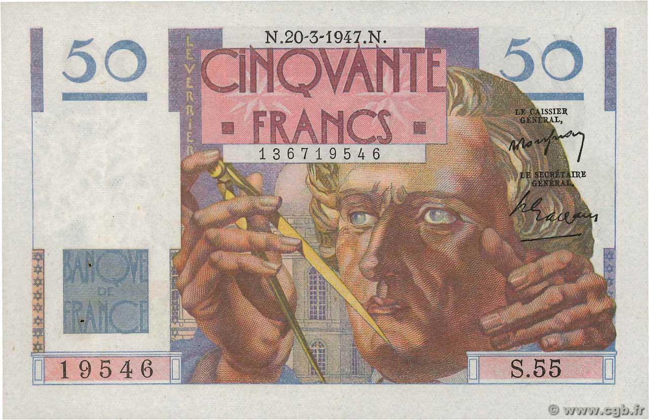 50 Francs LE VERRIER FRANKREICH  1947 F.20.07 fST