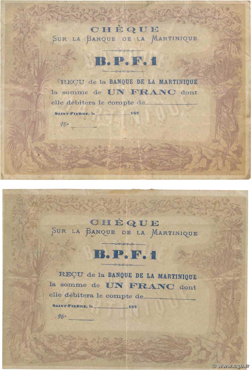 1 Franc Non émis MARTINIQUE  1870 P.05A BC a MBC