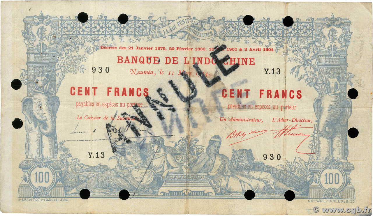 100 Francs  Annulé NOUVELLE CALÉDONIE  1914 P.17 S
