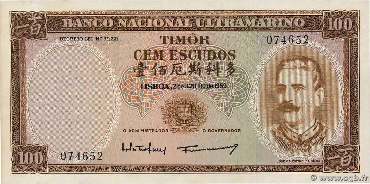 100 Escudos TIMOR  1959 P.24a  AU+