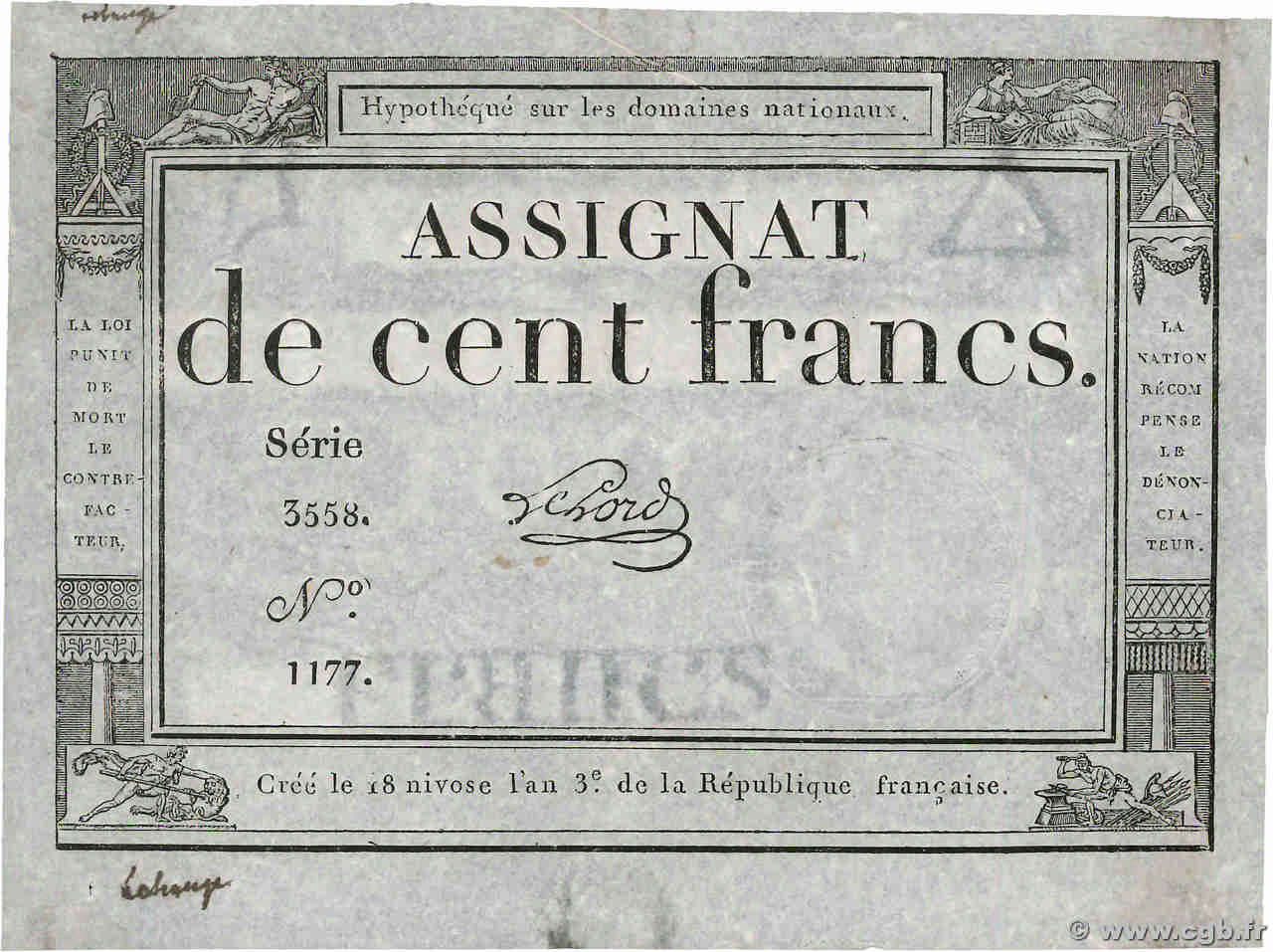 100 Francs FRANCE  1795 Ass.48a XF