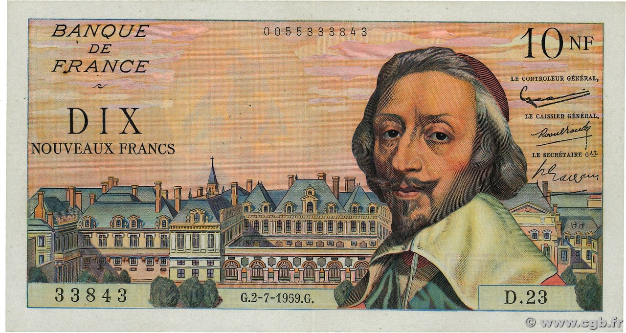 10 Nouveaux Francs RICHELIEU FRANCE 1959 F.57.02 TTB