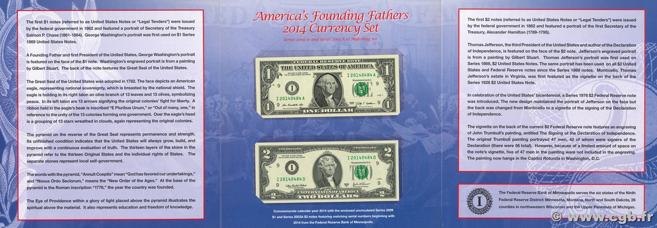 1 et 2 Dollars Set de présentation UNITED STATES OF AMERICA Minneapolis 2003 P.516b et 530 UNC