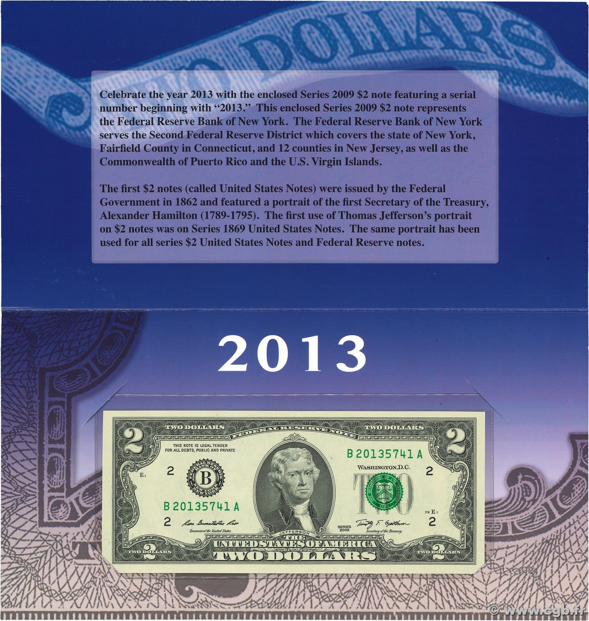 2 Dollars Set de présentation ÉTATS-UNIS D AMÉRIQUE New York 2009 P.530A NEUF