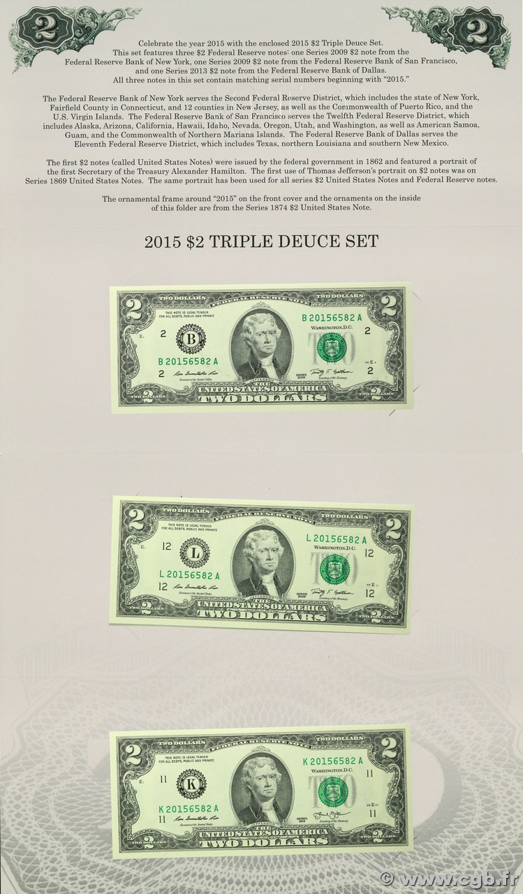 2 Dollars Set de présentation UNITED STATES OF AMERICA New York 2009 P.530A et 538 UNC