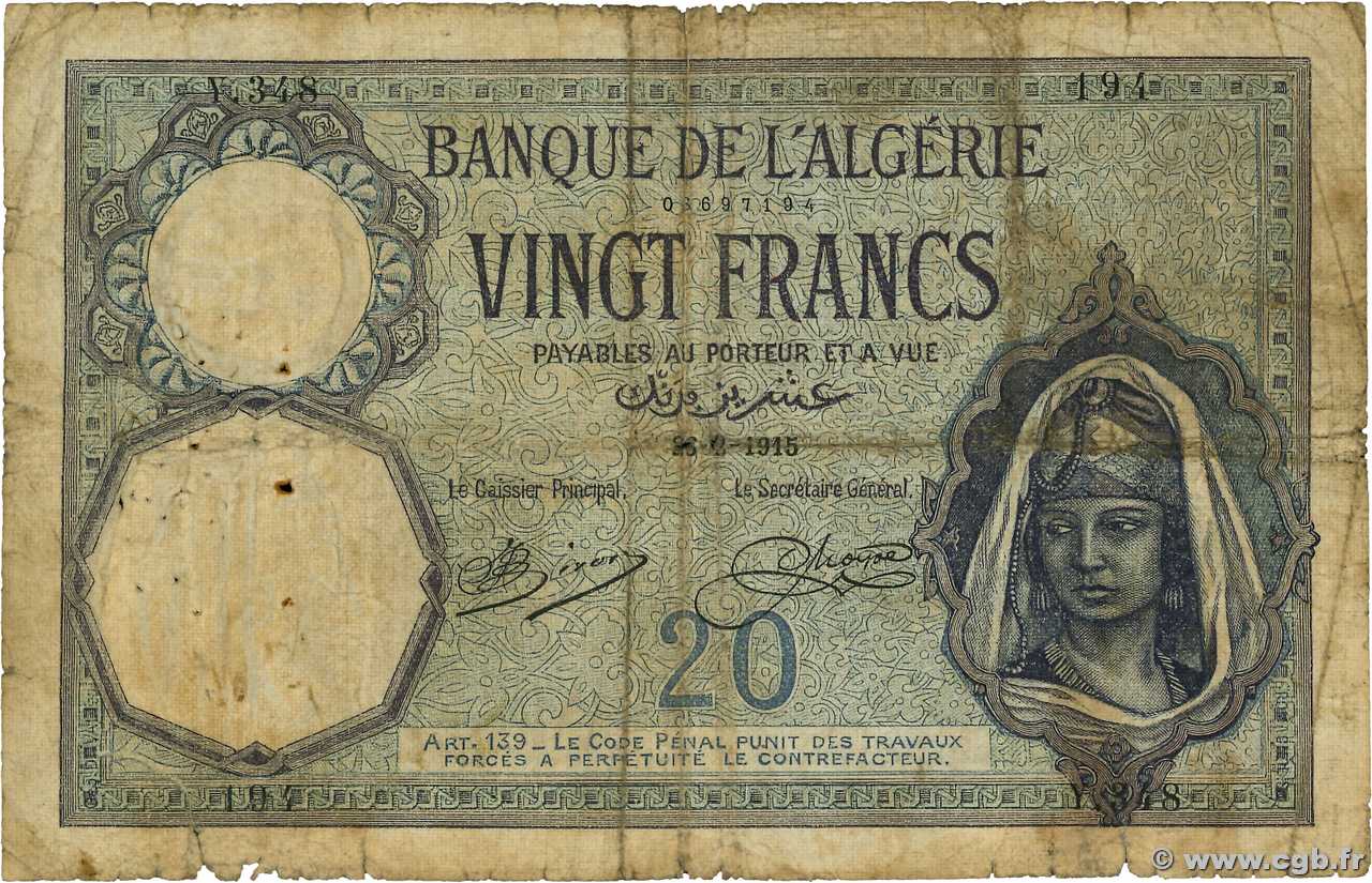 20 Francs ALGÉRIE  1915 P.078a pr.B