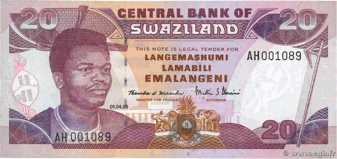 20 Emelangeni SWAZILAND  1998 P.25c FDC