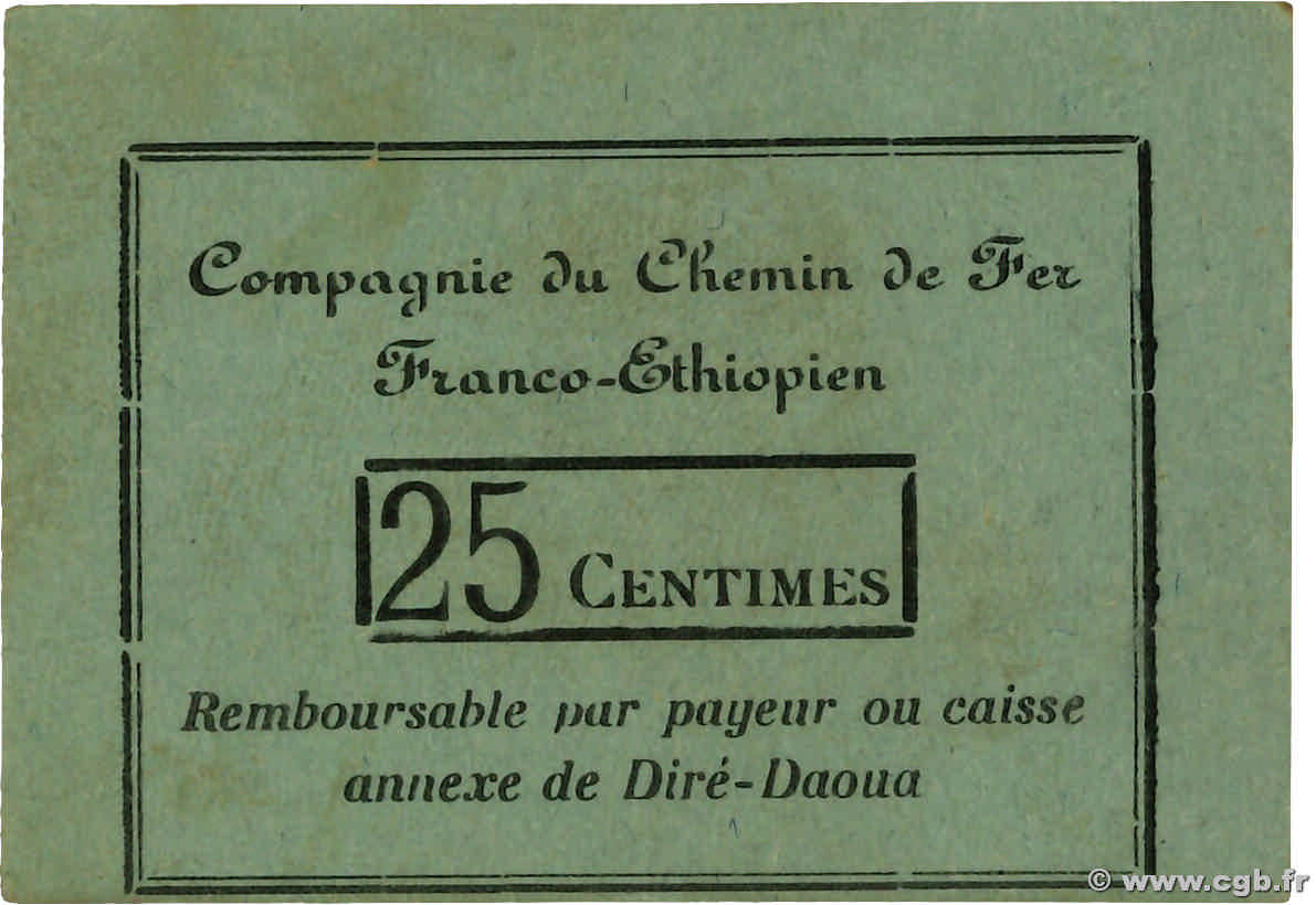 25 Centimes DSCHIBUTI  Dire Daoua 1919 P.- fST+