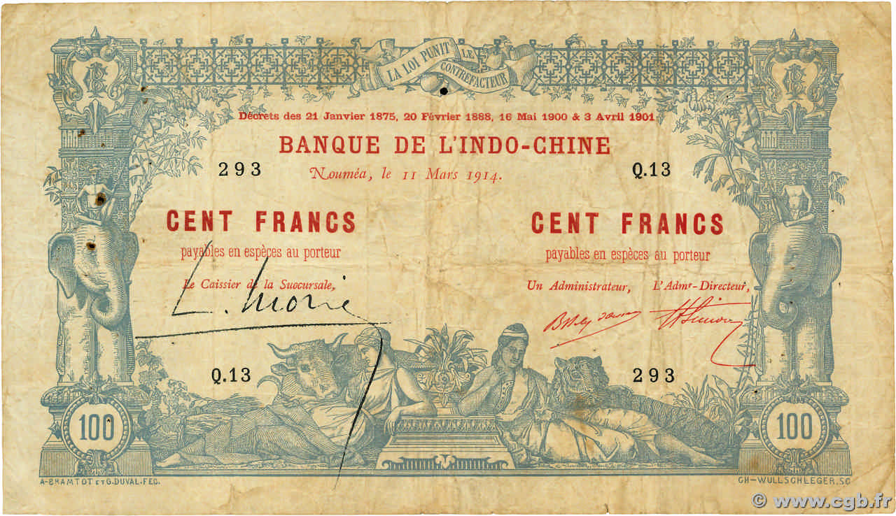 100 Francs  NOUVELLE CALÉDONIE  1914 P.17 BC