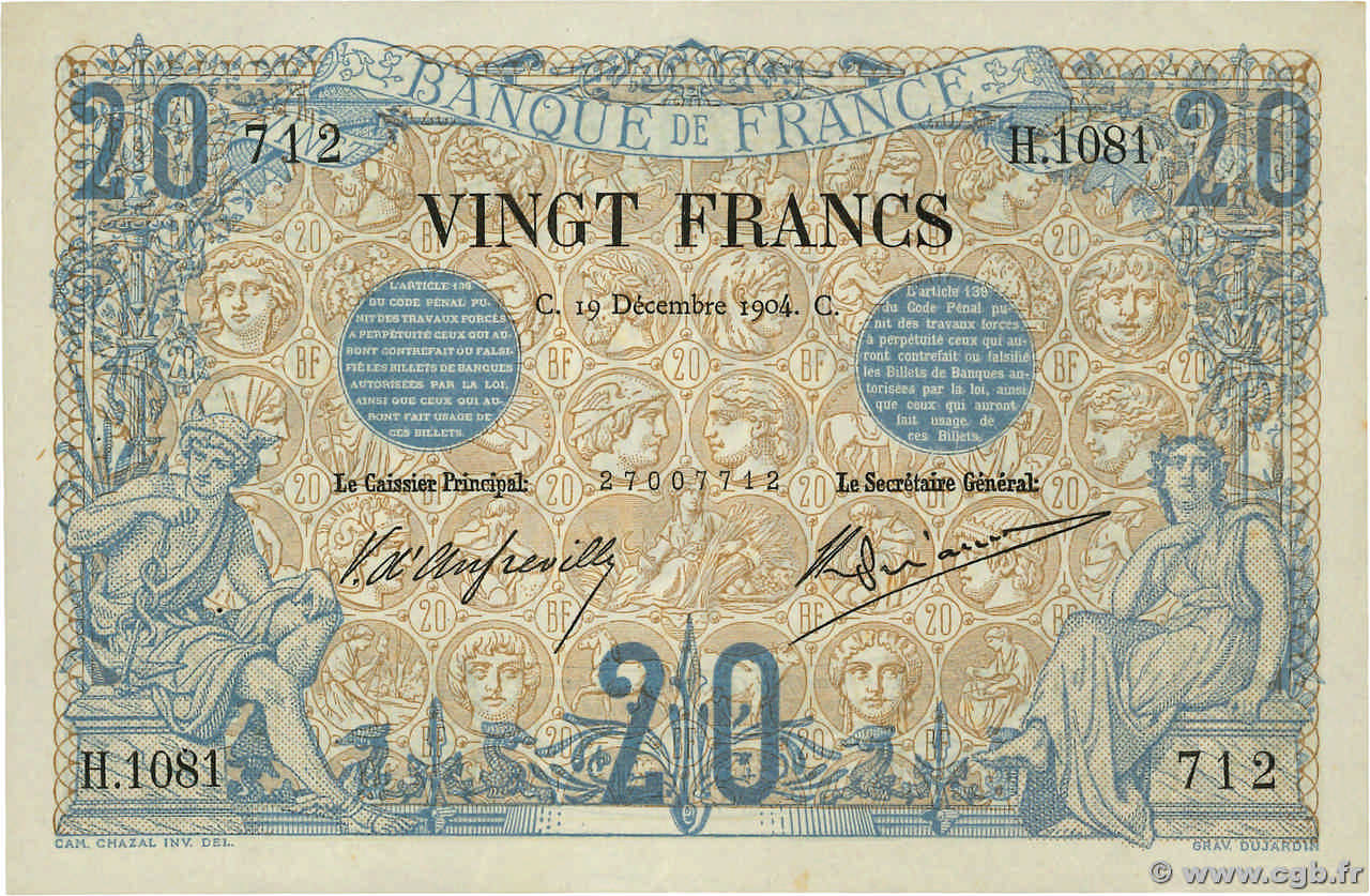 20 Francs NOIR FRANCE 1904 F.09.03 pr.SUP