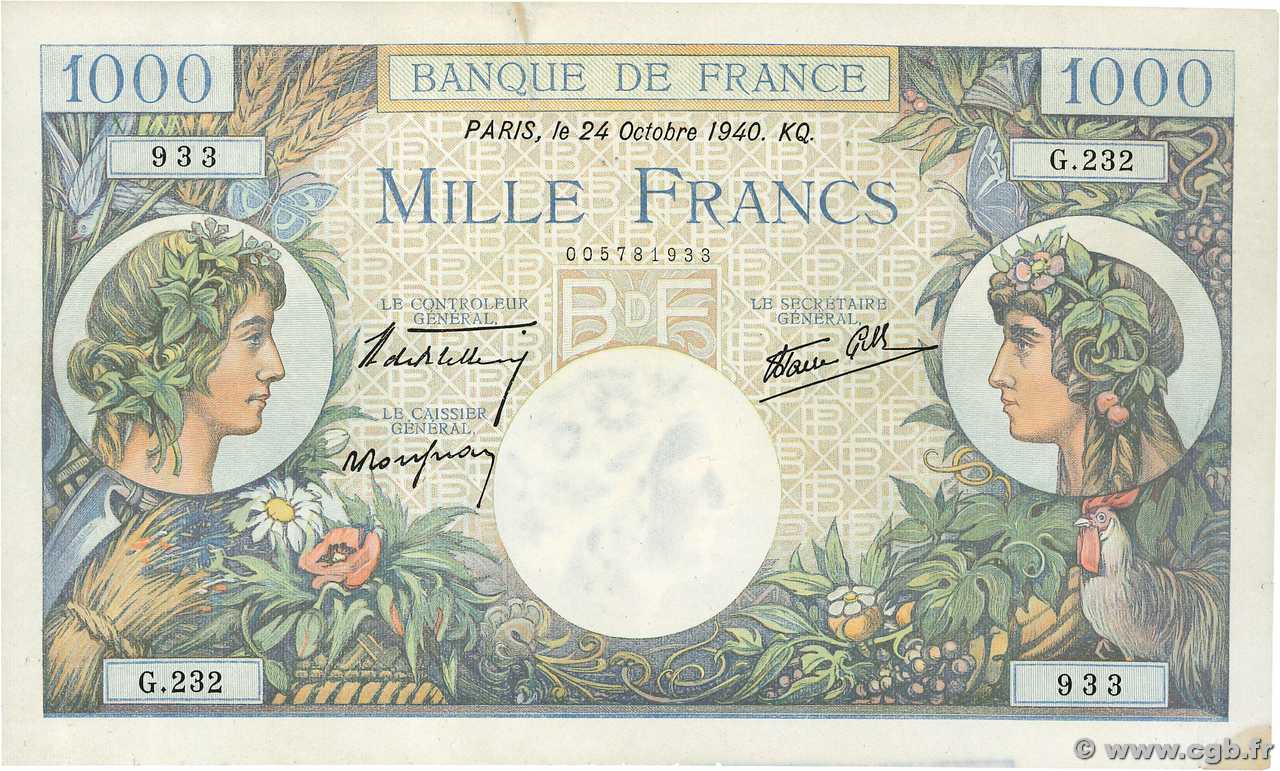 1000 Francs COMMERCE ET INDUSTRIE FRANCE 1940 F.39.01 pr.TTB