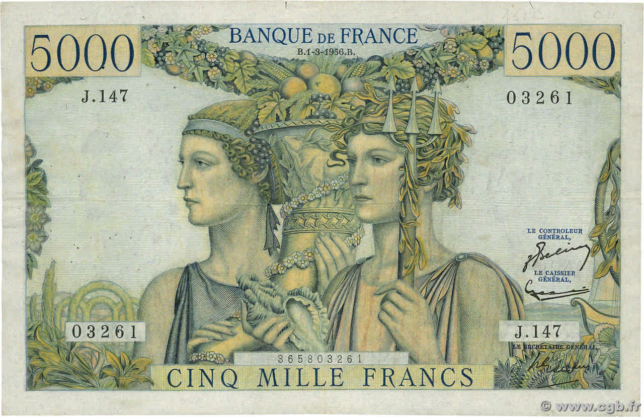 5000 Francs TERRE ET MER FRANCE  1956 F.48.11 TB