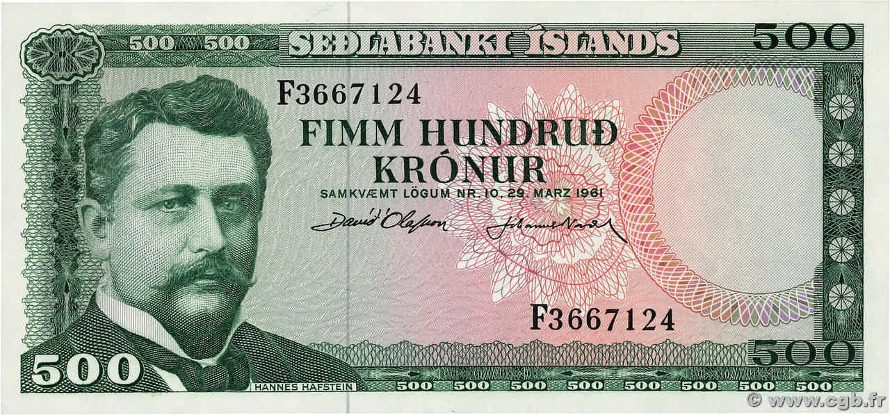 500 Kronur ICELAND  1961 P.45a UNC
