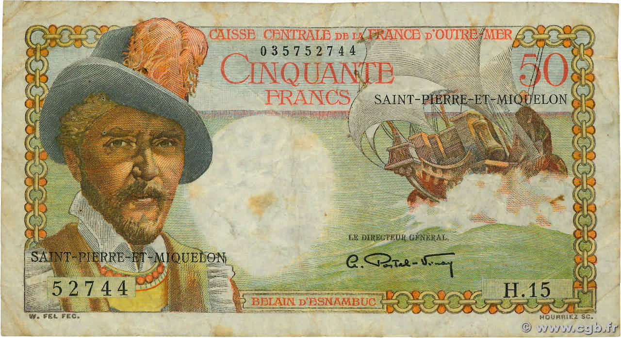 50 Francs Belain d Esnambuc SAINT PIERRE ET MIQUELON  1946 P.25 B