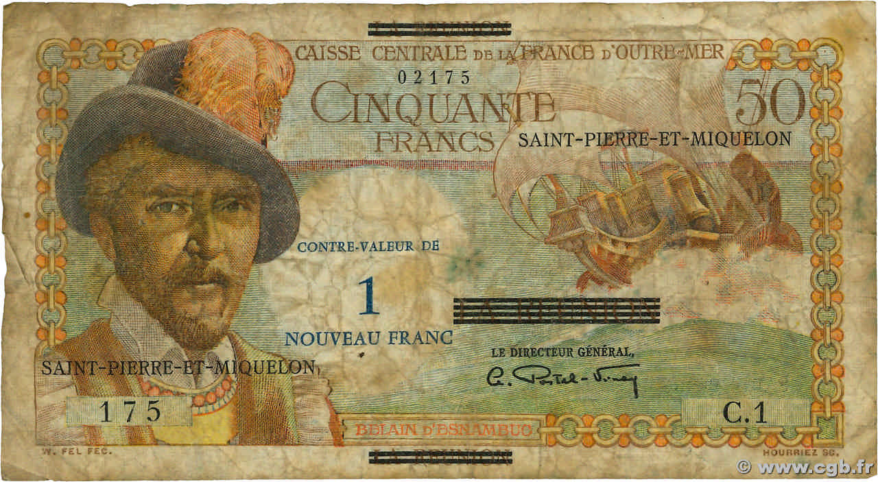 1 NF sur 50 Francs Belain d Esnambuc SAINT PIERRE ET MIQUELON  1960 P.30a pr.B