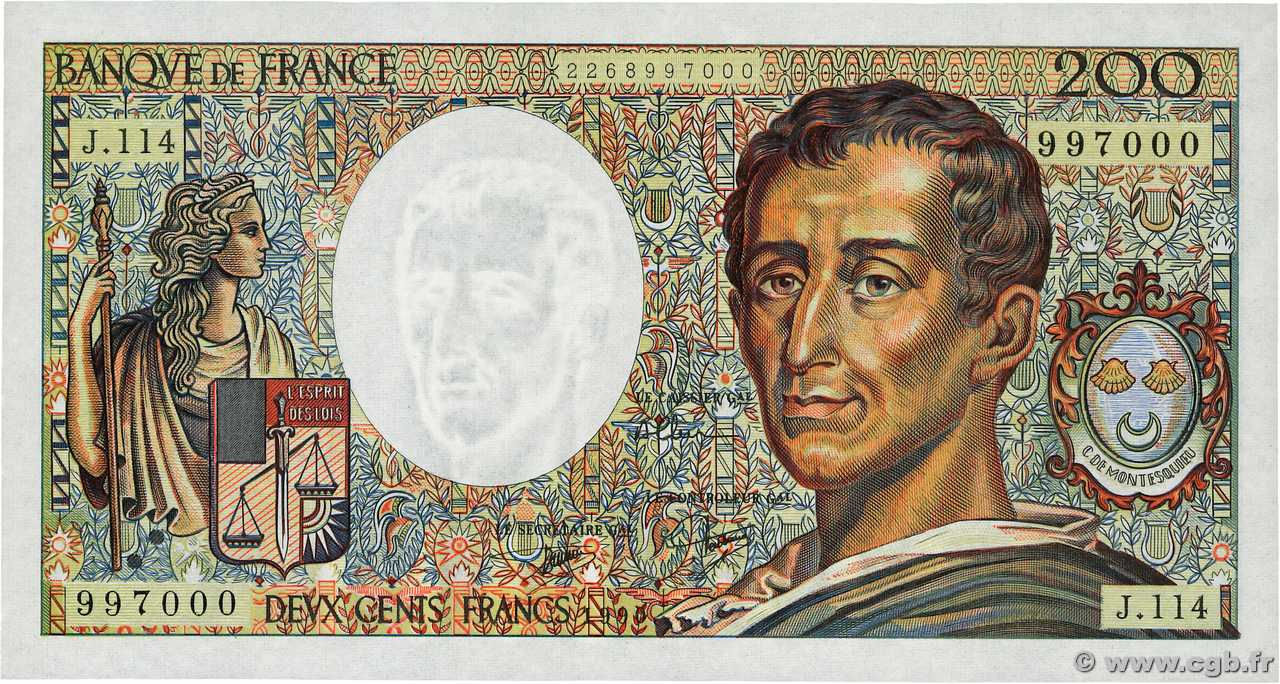 200 Francs MONTESQUIEU FRANCE  1990 F.70.10c AU